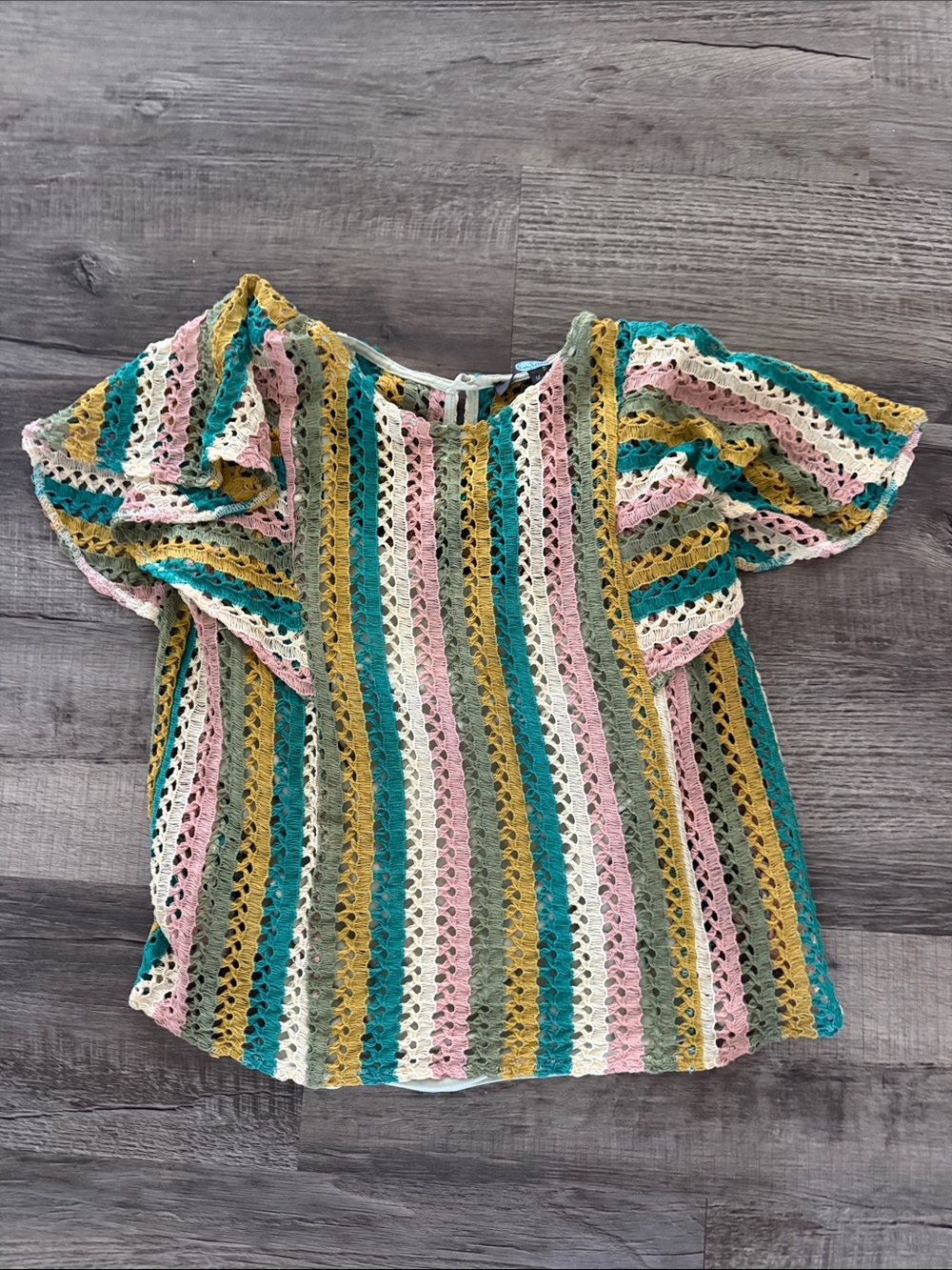 Eva Franco Multicolor Crochet Stripe Top — Teal, Mustard, Pink & Cream Lot
